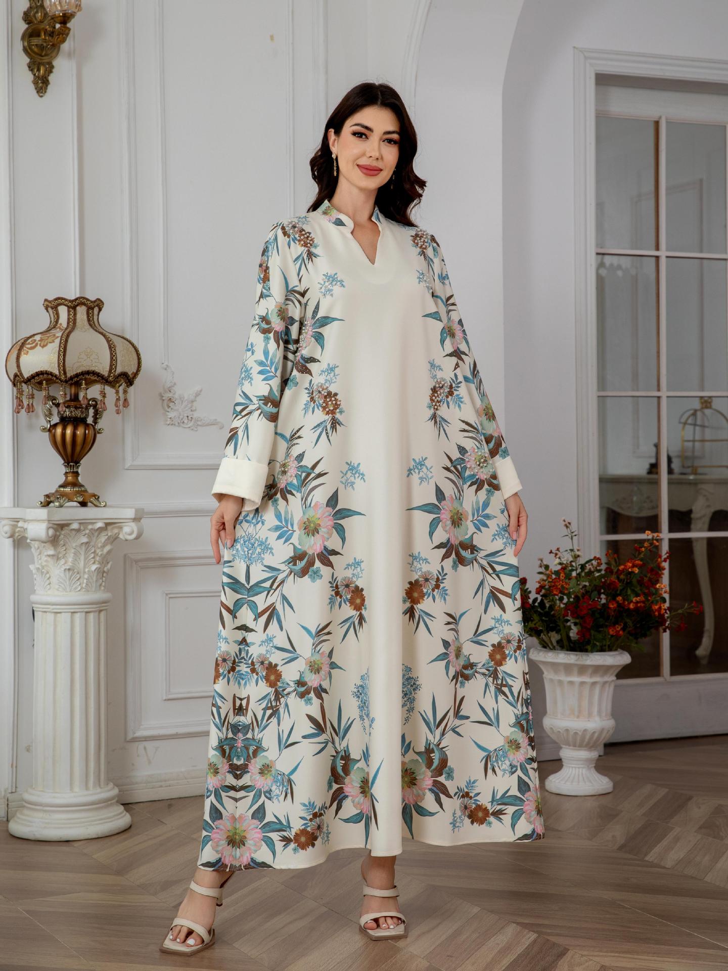 SW0803 Middle East Cross-Border Muslim Women's Robe Dubai Printed Long Dress Elegant And Stylish_ecoleips.com