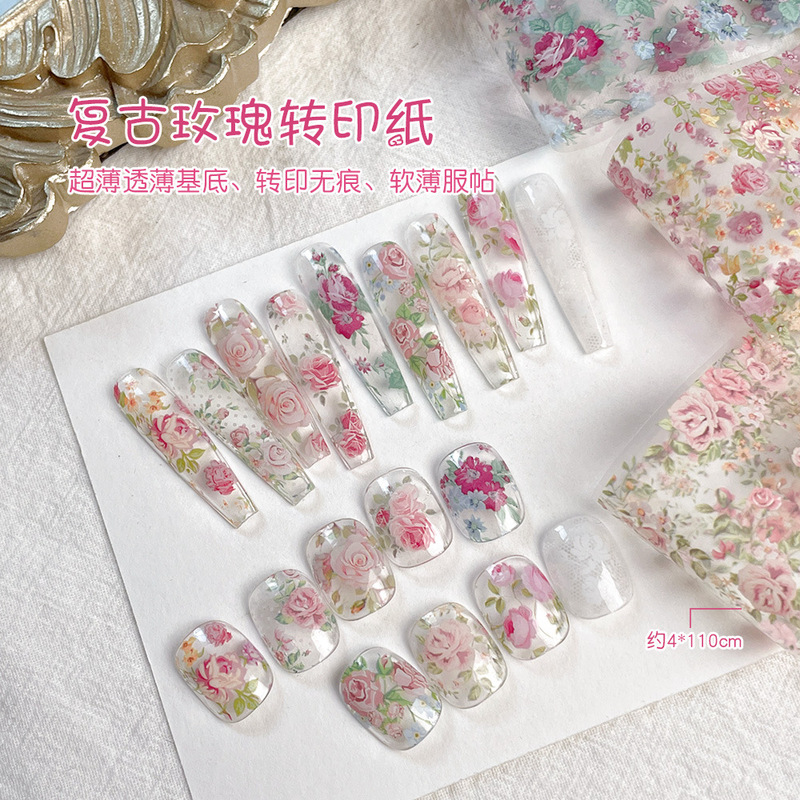 Vintage Rose Lace Nail Art Transfer Paper Oil Painting Rose Pattern Ultra-Thin Easy-To-Transfer DIY Nail Decoration Vintage Rose Lace Nail Art Transfer Paper Oil Painting Rose Pattern Ultra-Thin Easy-To-Transfer DIY Nail Decoration