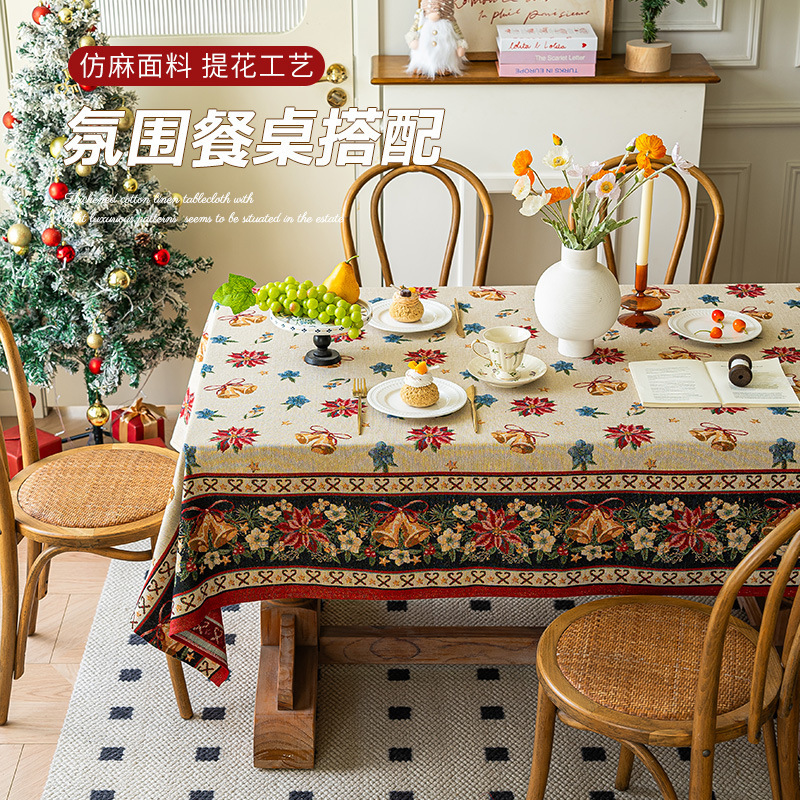 跨境新款圣诞节桌布六人桌家用台布长方形仿棉麻节日餐桌布艺批发|undefined
