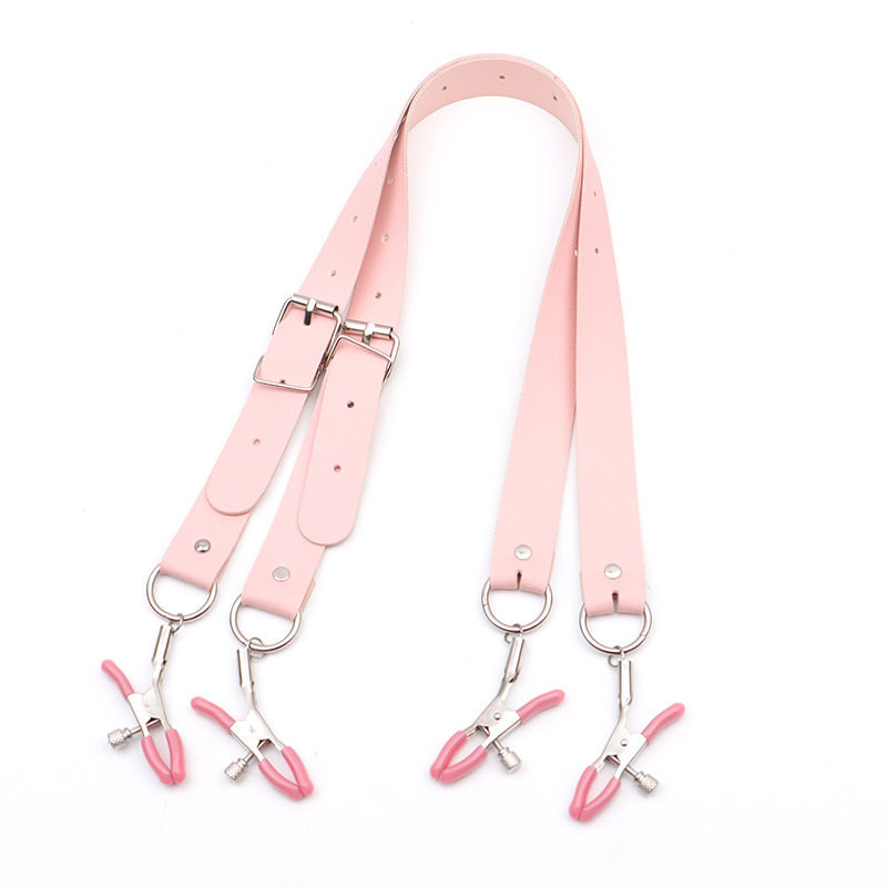 Adjustable Nipple Clamps with Metal Chain, Black Patent Leather SM Accessory — detail image 4