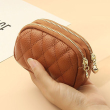 新款荔枝纹零钱包双层拉链钥匙扣菱格绣线硬币收纳包女小零钱包