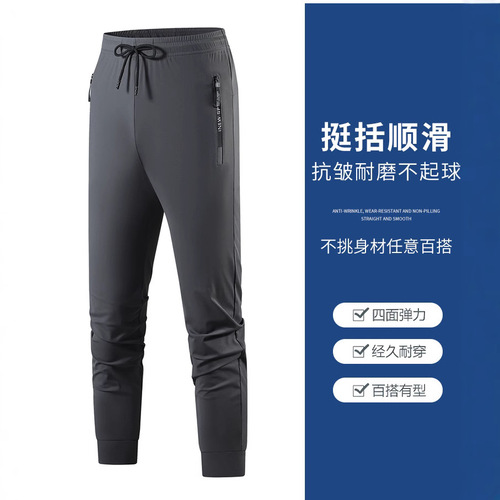 Shaniao Clothing Summer Ice Silk Casual Elastic Quick-Dry Outdoor Sports Type Foreign Trade Plus Size Zipper Ankle Pants