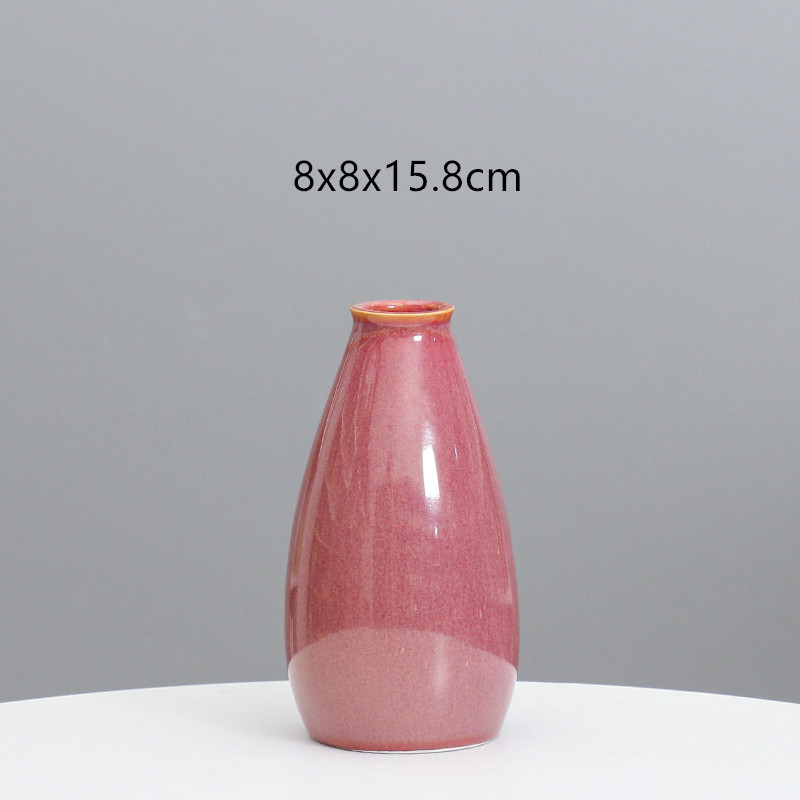 Moderno simple rojo cerámica pequeño florero decoración flor seca arreglo salón TV gabinete decoración del hogar flor Ware al por mayor