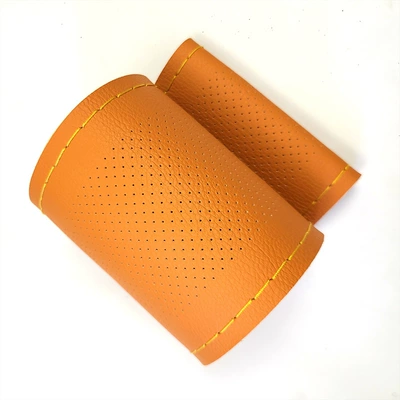 Steering wheel cover Leather Hand-Stitched Steering Wheel Cover - orange-mesoporous-orange-line-38cm