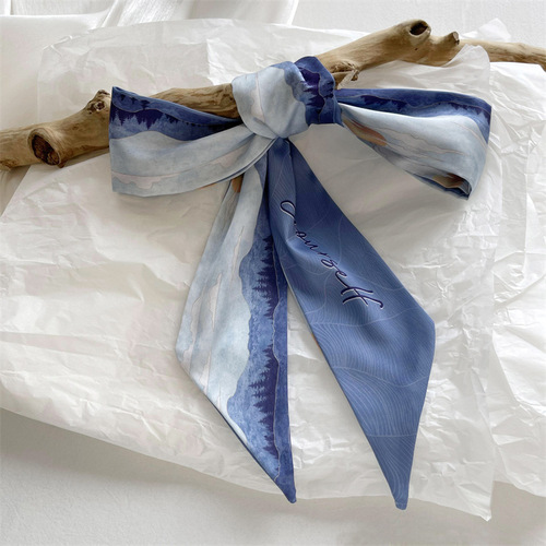 Such as Dunhuang artistic long elegant double-sided small silk scarf Chinese style hair tie hair spring and autumn decoration scarf