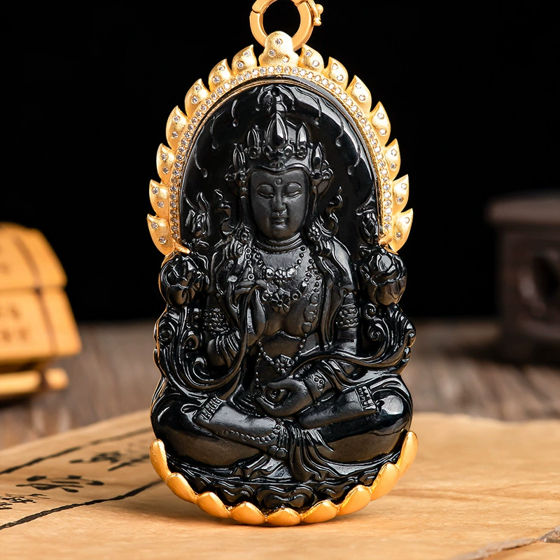 Натуральный жадеит товары Guanyin кулон S925 инкрустированный серебром нефрит кулон Высококачественная атмосфера мужчины и женщины оптом