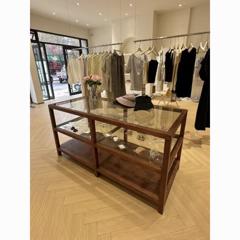 服装店实木中岛柜流水台女装店陈列桌摆台饰品展示架鞋包店中岛台