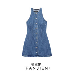 ZR 外国貿易卸売ヨーロッパとアメリカンスタイルの婦人服ファッショナブルなデニムラウンドネックノースリーブショートドレス 6147092