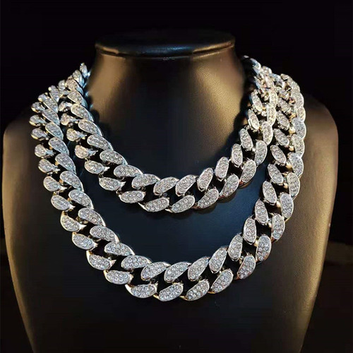 Cross-border Hip-Hop Men's Necklace Accessory 20cm Full Diamond Line Exaggerated Personality Rap Water Diamond Chain Cuban Chain