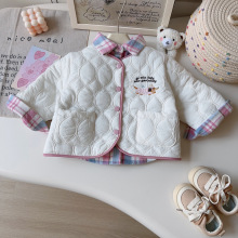 女童外套加绒加厚冬季新款洋气儿童棉衣小女孩假两件棉袄