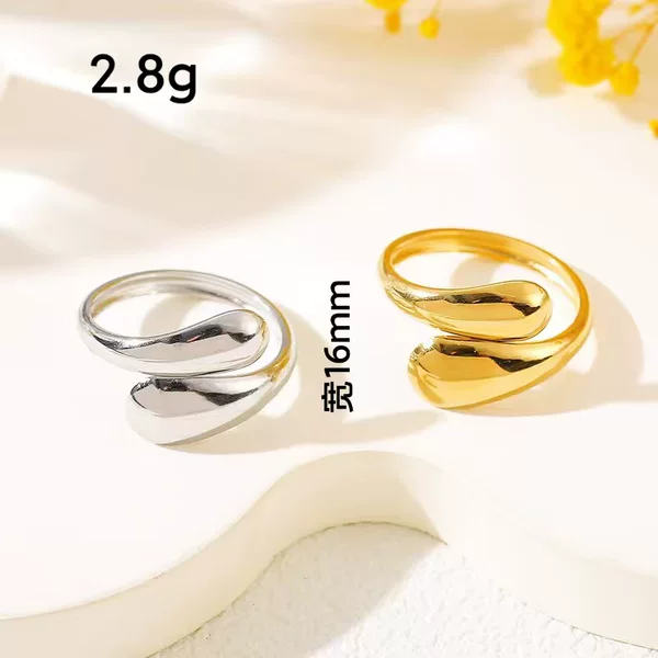 European and American Open Stainless Steel Ring Curved Water Drop Cold Style Titanium Steel Ring Niche Design Elegant European Version