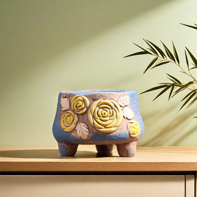 Rosa amarilla maceta de cerámica de carne verde doméstica maceta de cerámica gruesa maceta de cerámica pequeña maceta de cerámica platos de flores al por mayor