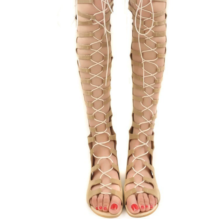 Сандалии больших размеров для внешней торговли, сандалии до колена с перекрестными ремешками, женские римские туфли на плоской подошве, европейские и американские матовые женские туфли AliExpress