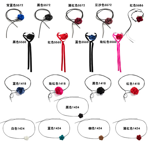 Personalized handmade tassel necklace, creative long DIY flower velvet choker necklace, European and American cross-border jewelry