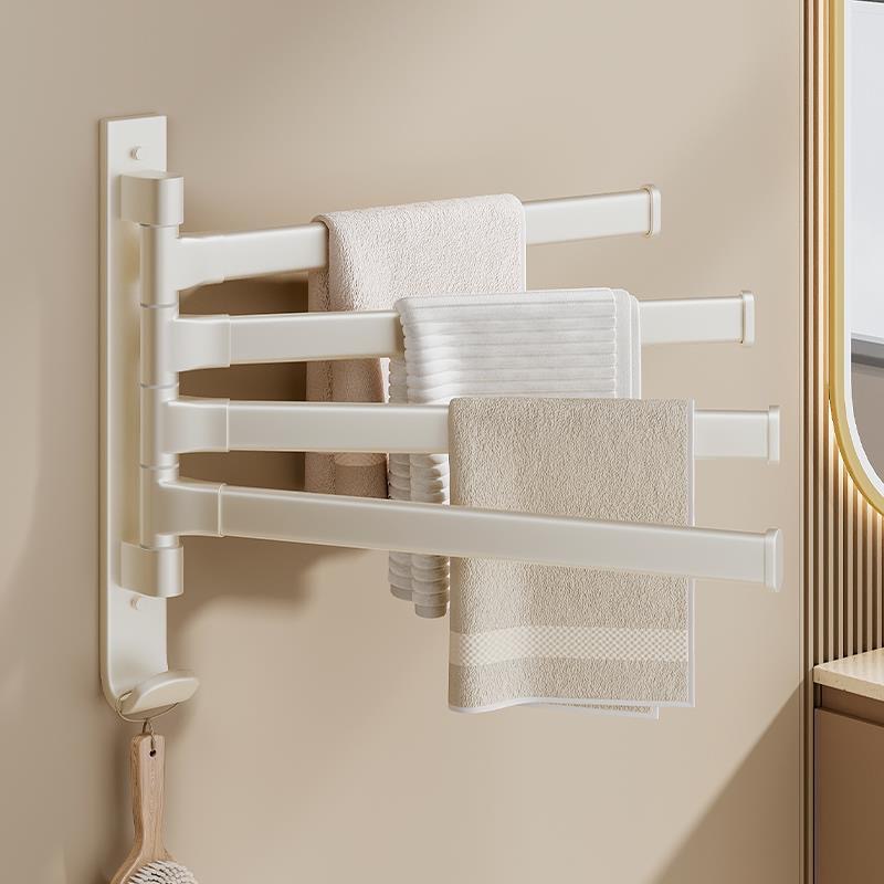 White Rotating Towel Rack Punch-free Toilet Shelf Hanging Rack Towel Bar Bathroom Artifact Hanging Towel Storage Rack