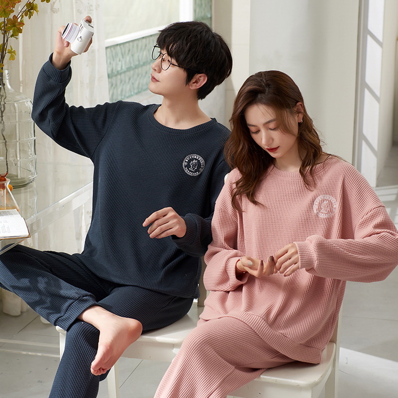 Couple Pajamas Autumn and Winter Long-Sleeved Men's Casual Cartoon Ladies Cute Korean Style Cotton Wearable Home Clothes Set