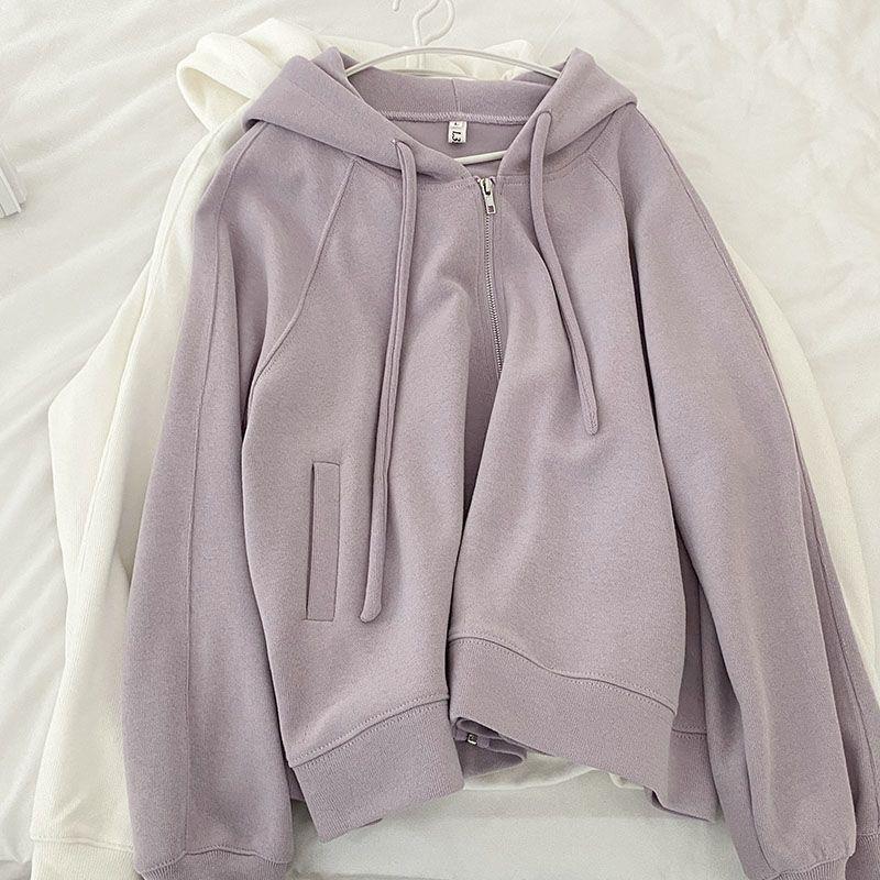 Raglan Sleeve Sweatshirt for Women, Short Cardigan, New Winter Style, Hooded Jacket, Loose Zipper Top, Petite Size Raglan Sleeve Sweatshirt for Women, Short Cardigan, New Winter Style, Hooded Jacket, Loose Zipper Top, Petite Size