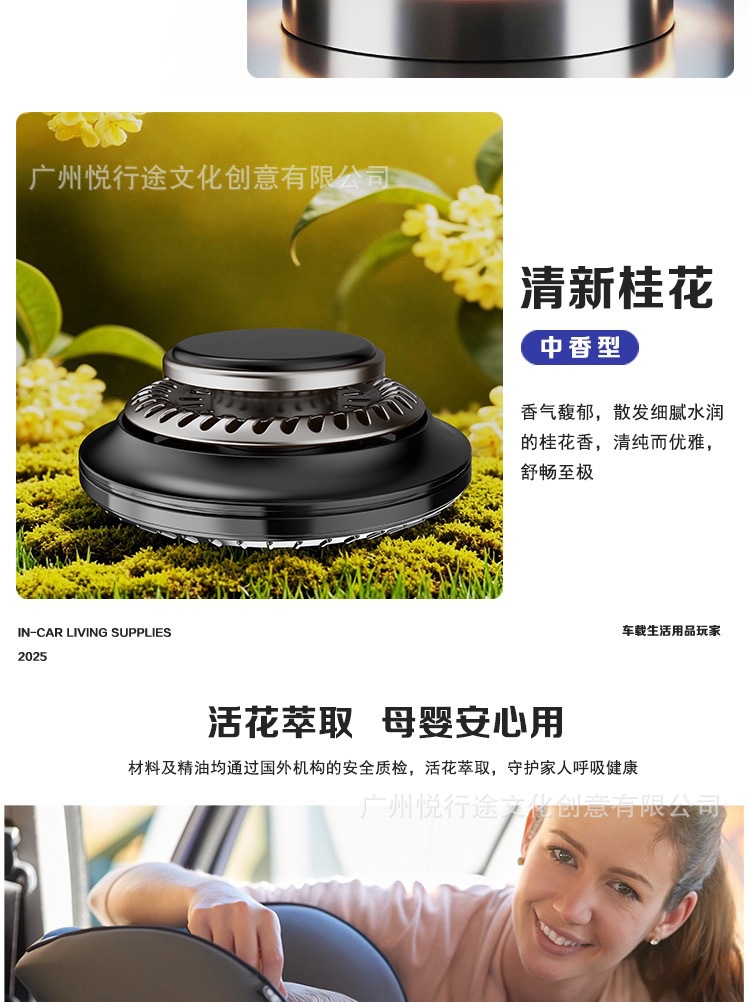 Solar-powered silent rotating aromatherapy car accessory, universal creative personalized decoration for the car's dashboard, odor-removing flying saucer ornament