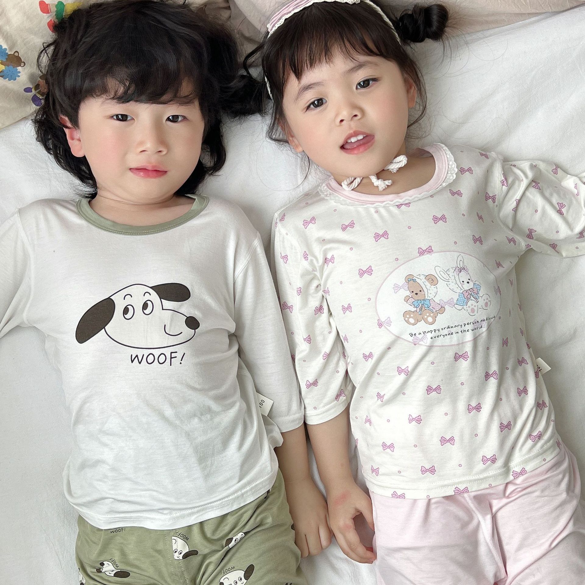 Summer Yousi thin children's home clothing suit 7 sleeve baby pajamas autumn pants suit a generation of hair