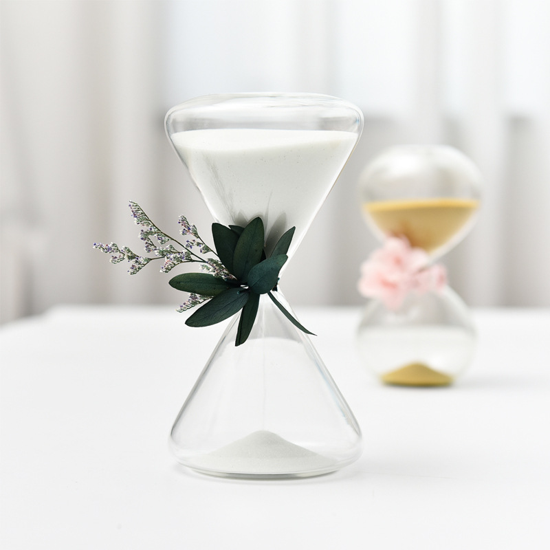 Nordic hogar vidrieras reloj de arena temporizador 15 30 minutos decoración creativa flor seca Fábrica al por mayor image 4