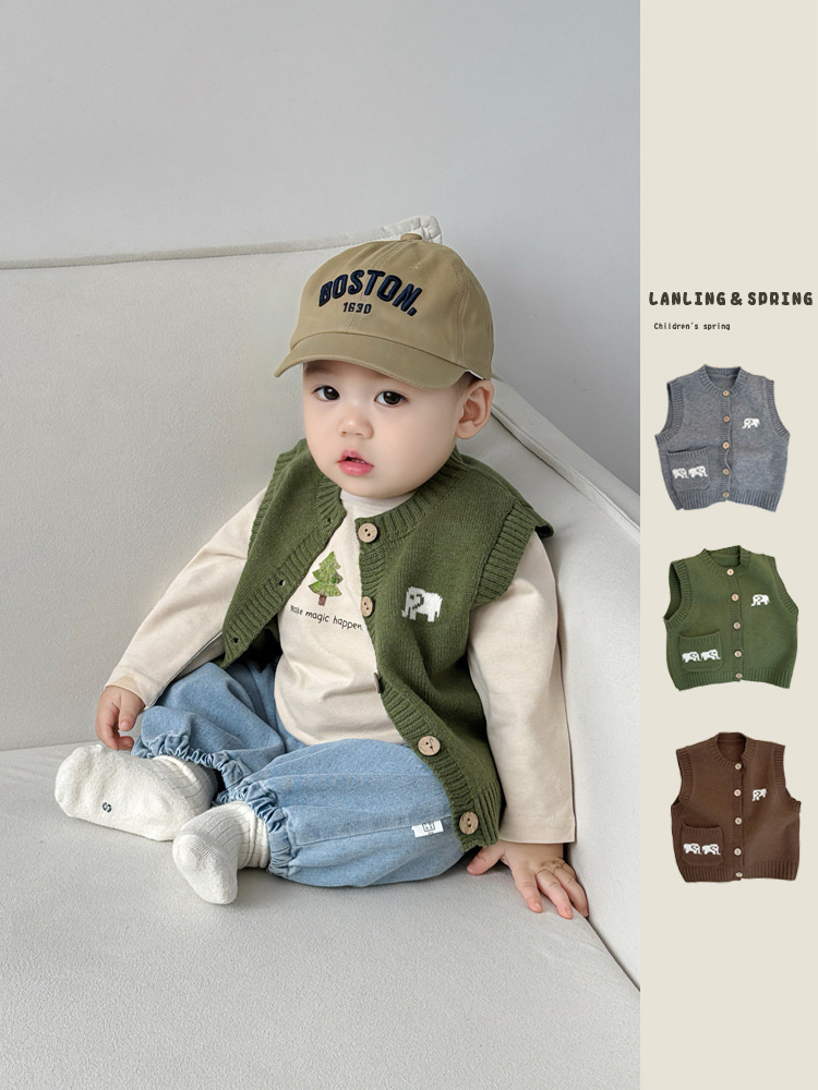 Chaleco infantil coreano guapo vestido de primavera nuevo chaleco de cardigan de punto para bebés de otoño para niños pequeños abrazadera de caballo