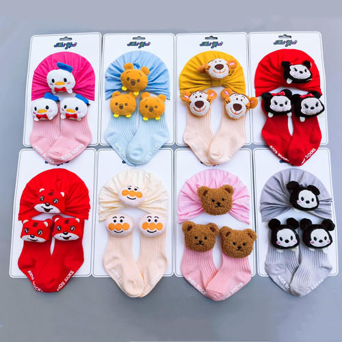 Baby Hat Summer Thin Breathable Socks Set 0-12 Months Newborn Baby Fashionable Cartoon Indian Hat
