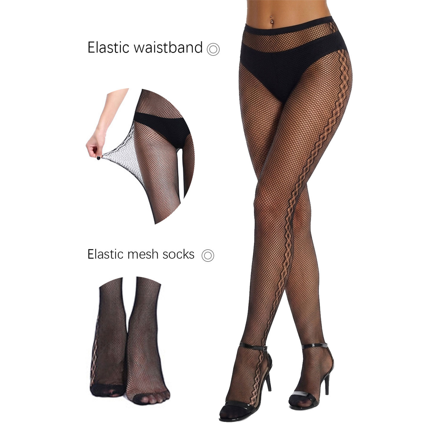 Transfronterizos sexy medias negras medias de verano delgadas anti-gancho de malla cuadrada red fina en una sola medias de red no se desengancha