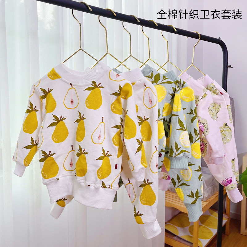 高顏值春秋全棉兒童衛衣套裝寶寶卡通印花家居服長袖褲套頭衫圓領