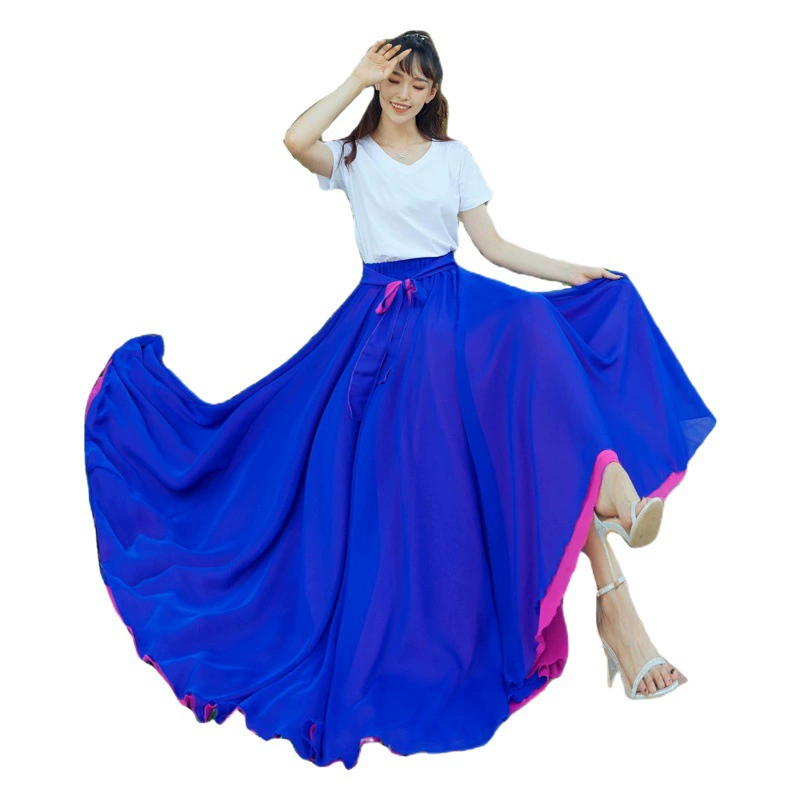 Двухслойное двустороннее Двухстороннее платье средней длины 720, шифоновое длинное платье Синьцзян Танец Красное платье Двустороннее танцевальное длинное платье