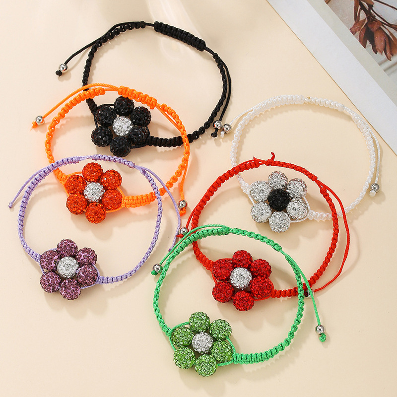 Europe and the United States cross-border new flower woven bracelet creative simple color matching full diamond clay ball beaded adjustable hand rope