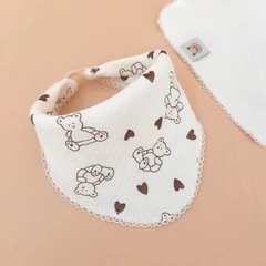 Cotton candy triangular handkerchief, four-layer gauze, baby floral edge square towel, infant summer bib, eating bib