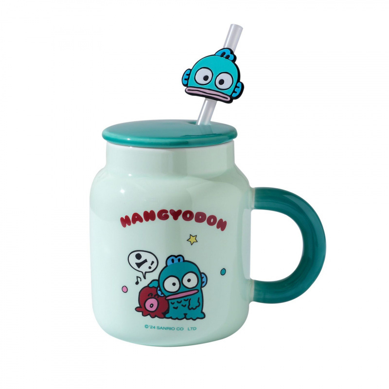 Auténtica taza Sanrio hermosa caja de color con tapa de taza de paja con patrón de dibujos animados taza de cerámica de alto valor facial