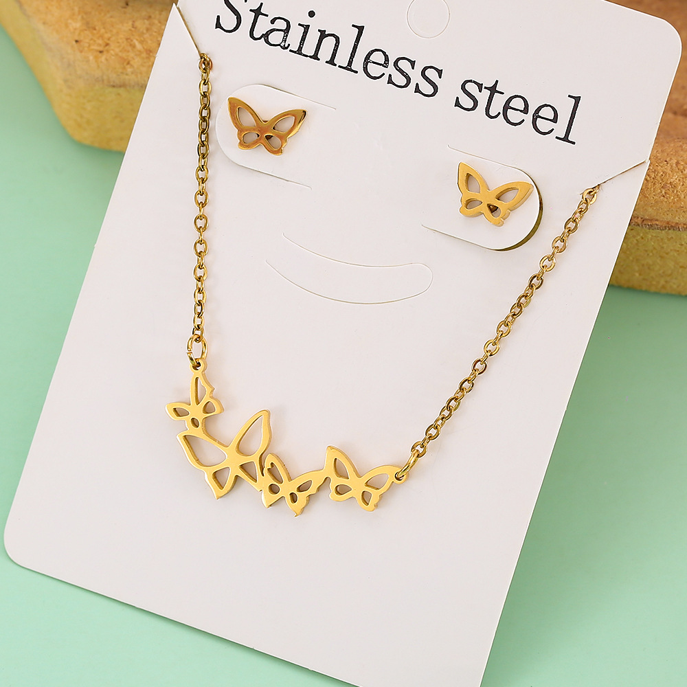 Großhandel Schmuck Einfacher Stil Pentagramm Auge Schmetterling Edelstahl 304 Überzug Schmuck-Set Kabelkette display picture 14