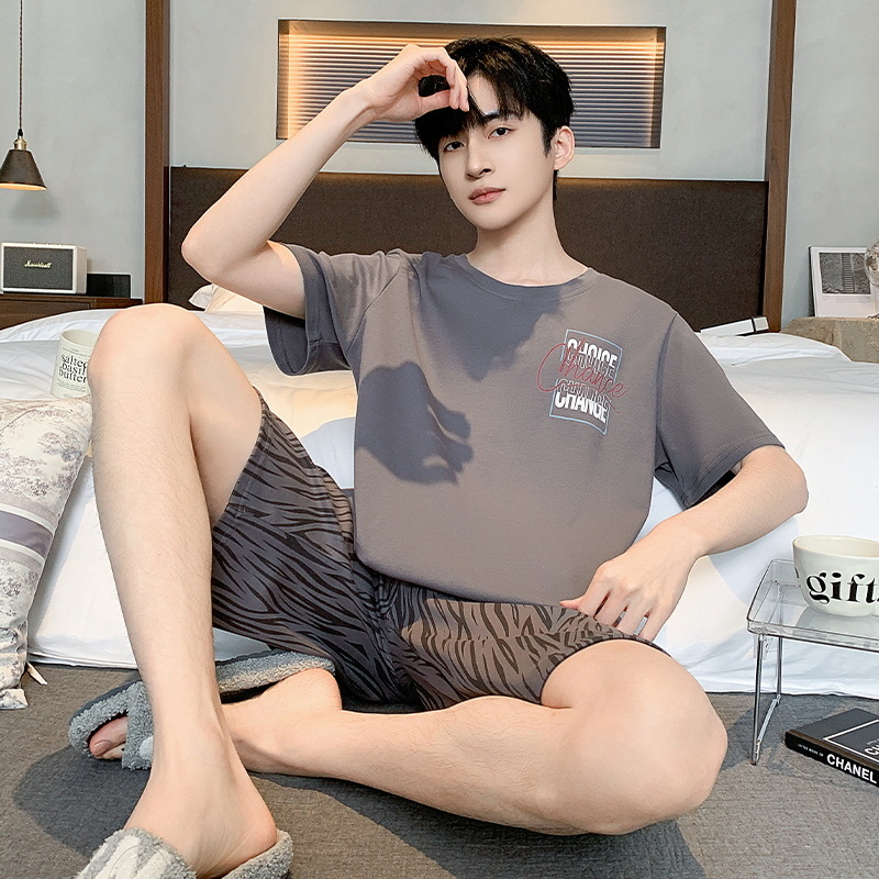 Pijamas de algodón de los hombres de manga corta de verano lindo de dibujos animados hombres jóvenes sueltos 2024 Nuevo traje de homewear de talla grande