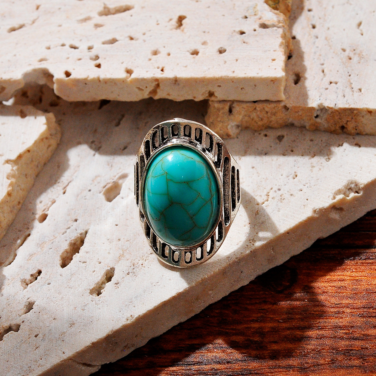 Wholesale Jewelry Vintage Style Printing Geometric Imitation Turquoise Alloy Plating Rings display picture 7