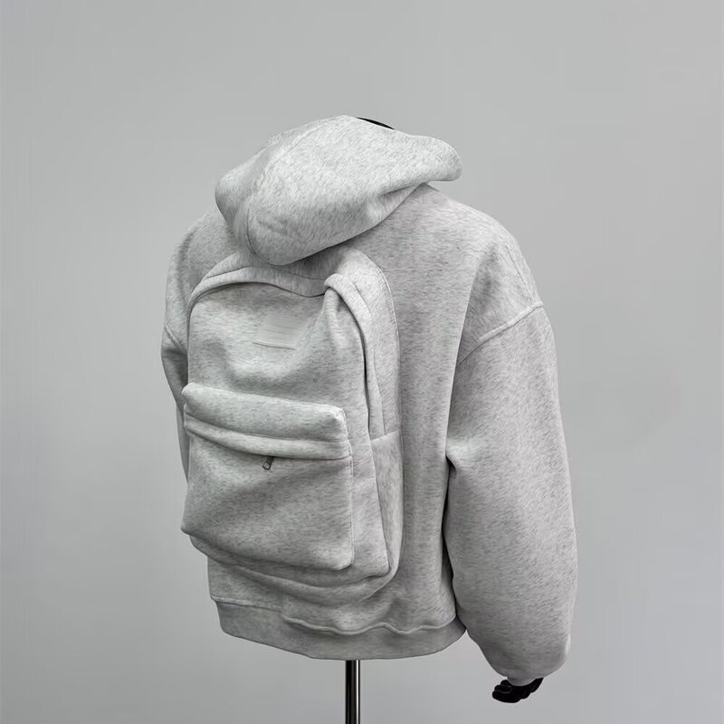 Foreign Trade Wholesale Trendy Brand Three-Dimensional Backpack Cardigan Sweatshirt Men's Hooded Casual Zipper Design Durable Versatile Jacket