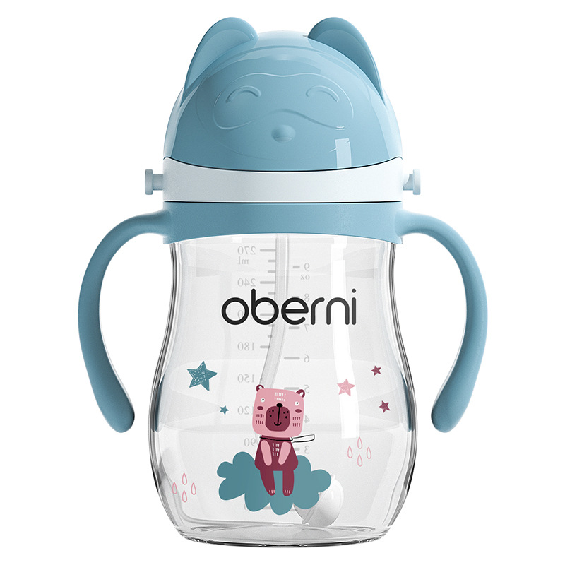 Vaso de entrenamiento Oubaini de 270 ml con asa y correa para niños que aprenden a beber, fabricante de vasos con pajita, venta al por mayor.
