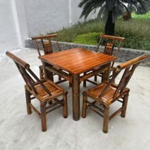 碳化竹桌椅户外庭院方桌餐桌全套八仙桌老式楠竹纯手工竹桌子