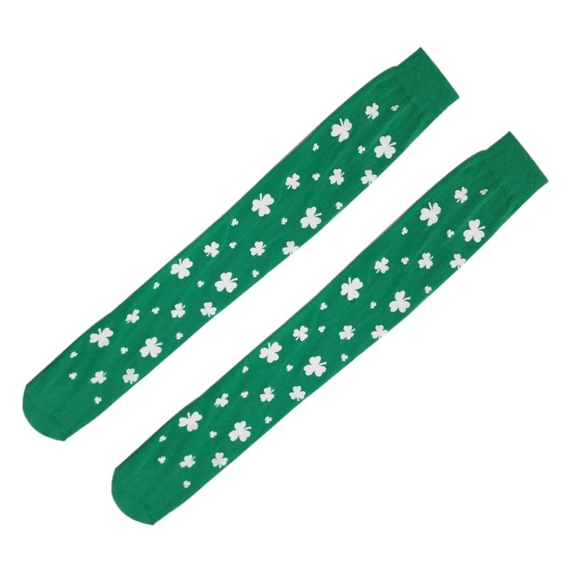 Festival irlandés medias fiesta bola verde punto blanco Lucky Clover calcetines medias impresas