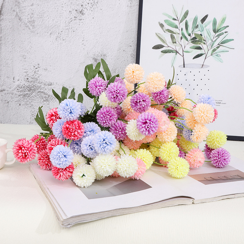 Lily of the valley 5 head table tennis chrysanthemum artificial flower artificial flower wedding flower cross-border foreign trade flower flower wholesale