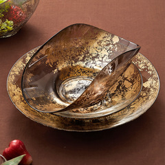 Imported from Turkey, ARDACAM gold leaf fruit bowl European handmade creative glass plate food fruit plate decoration