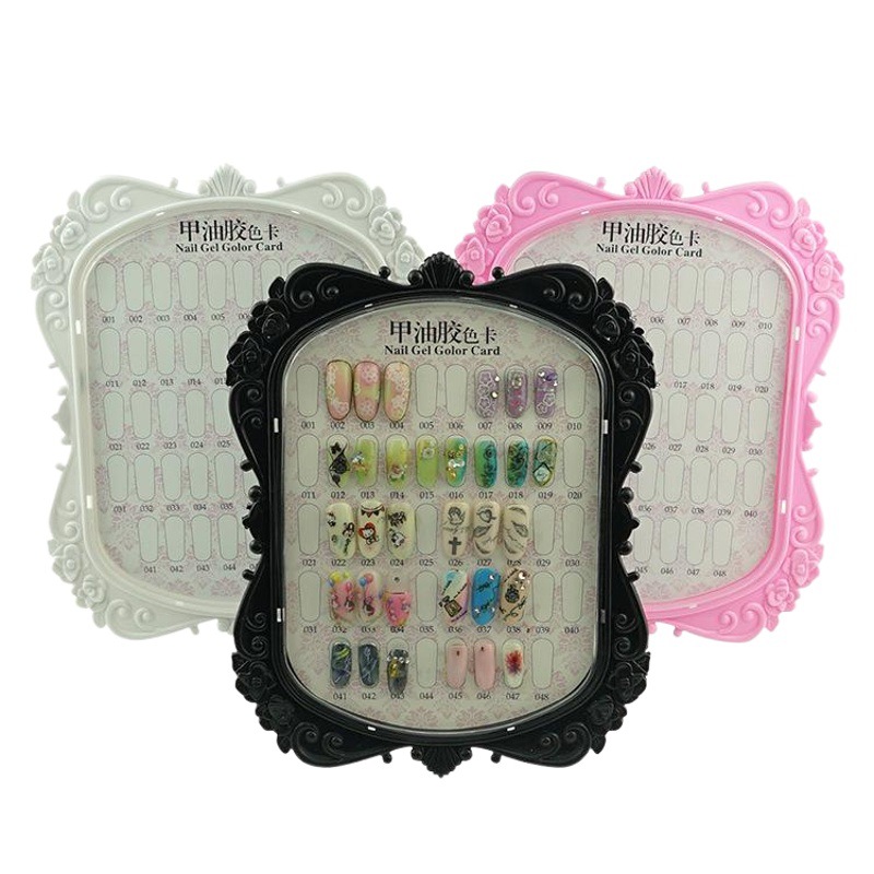 Tablero de exhibición de manicura con tapa Tarjeta de papel de doble cara Soporte de soporte de exhibición a prueba de polvo Pantalla de placa de color de pegamento de aceite de uñas de fototerapia