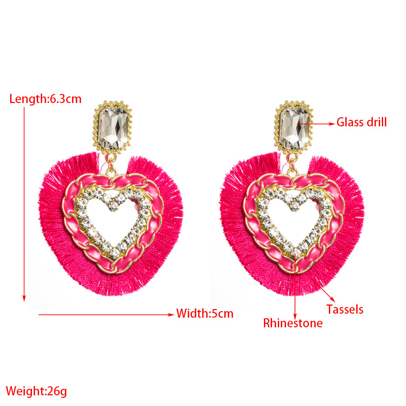 29g Weight Drop Earrings Classification Ethnic Style Tassel Heart Shape Alloy Rhinestone Women's Drop Earrings 1 Pair