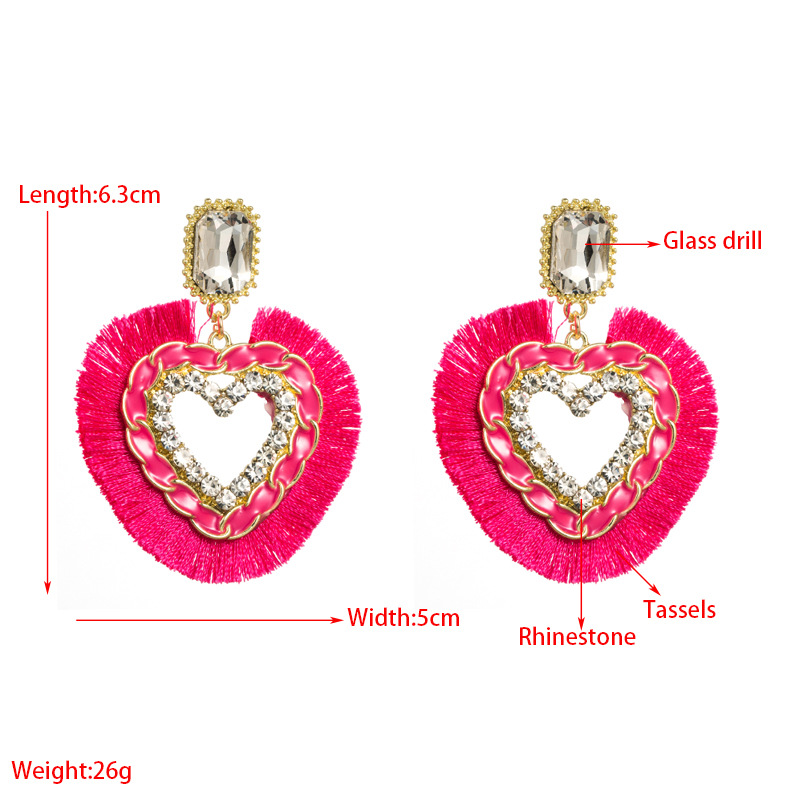 Ethnic Style Tassel Heart Shape Alloy Rhinestone Women's Drop Earrings 1 Pair display picture 1