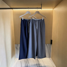 直筒长裤抽绳松紧腰阔腿休闲裤女春秋垂感顺滑韩系简约西裤
