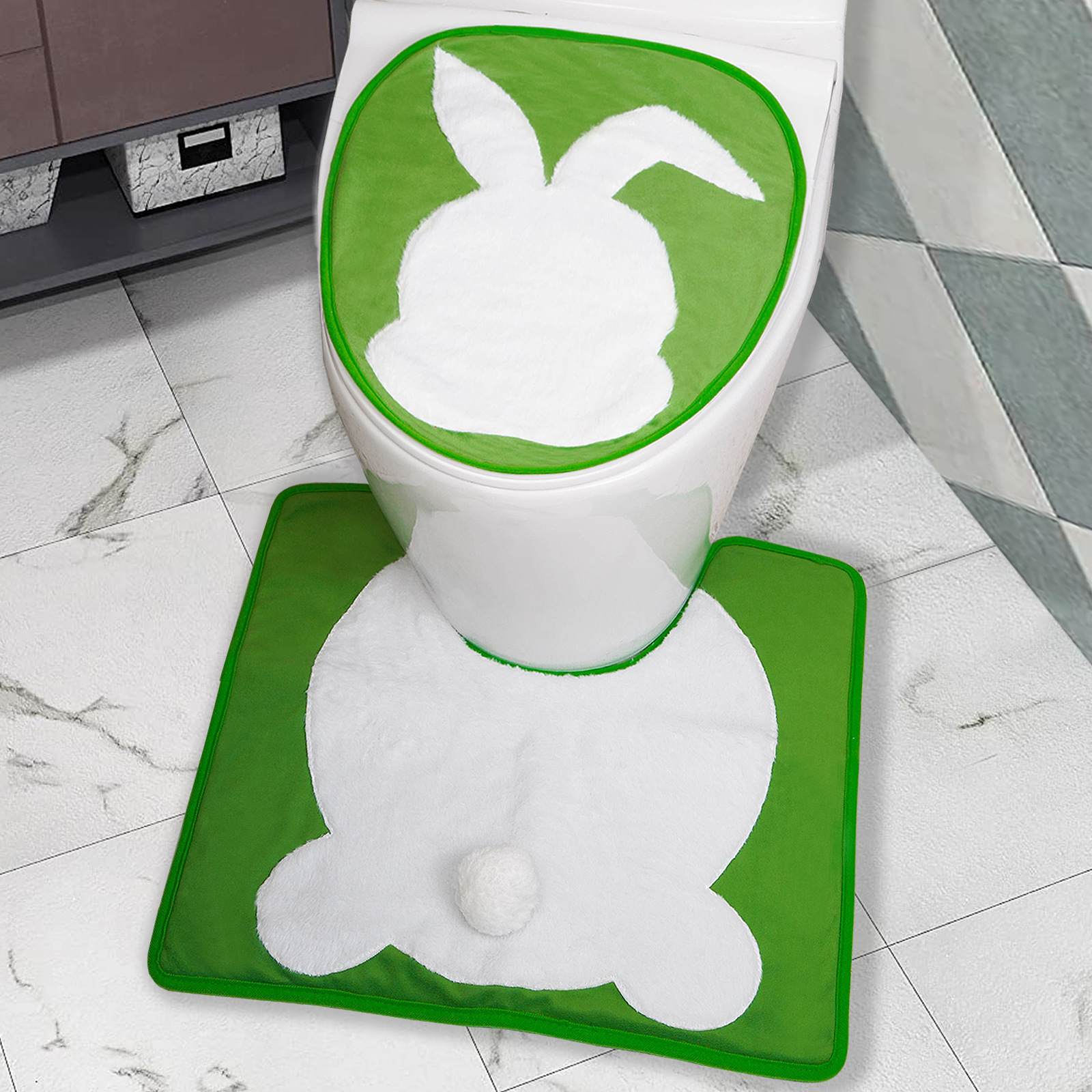 Nuevos productos transfronterizos decoración inodoro fiestas inodoro almohadilla de dos piezas set decoración conejo de Pascua inodoro almohadilla de pascua