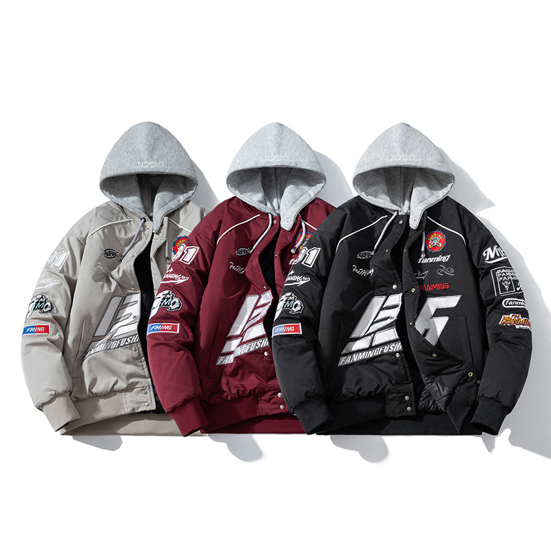 Men's Clothing Autumn and winter retro embroidered baseball jacket men's motorcycle clothing brand drop shoulder handsome couple flight jacket_viptrois.com