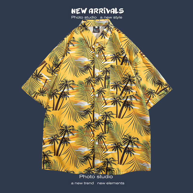 Camisa floral de manga corta Estilo de Hong Kong estilo retro de vetiver Estilo coreano moda guapo camisa de hombres y mujeres de moda y top de hadas