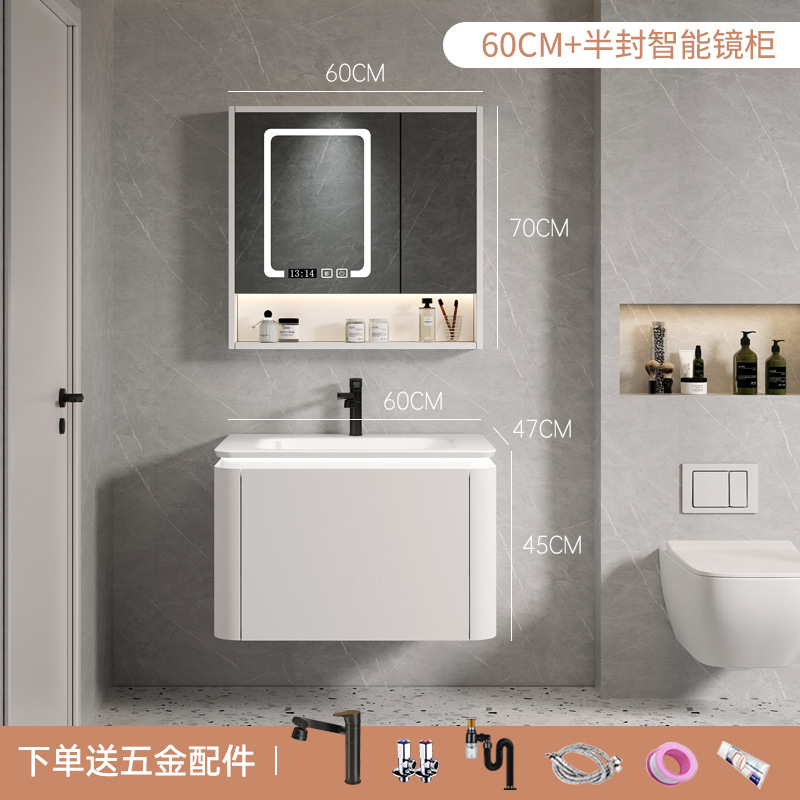 Estilo crema multi-capa de madera maciza gabinete de baño combinación baño lavabo inteligente baño espejo gabinete