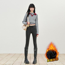 橙绢女装#灰色加绒高腰小脚牛仔裤冬季保暖显瘦铅笔裤弹力紧身裤